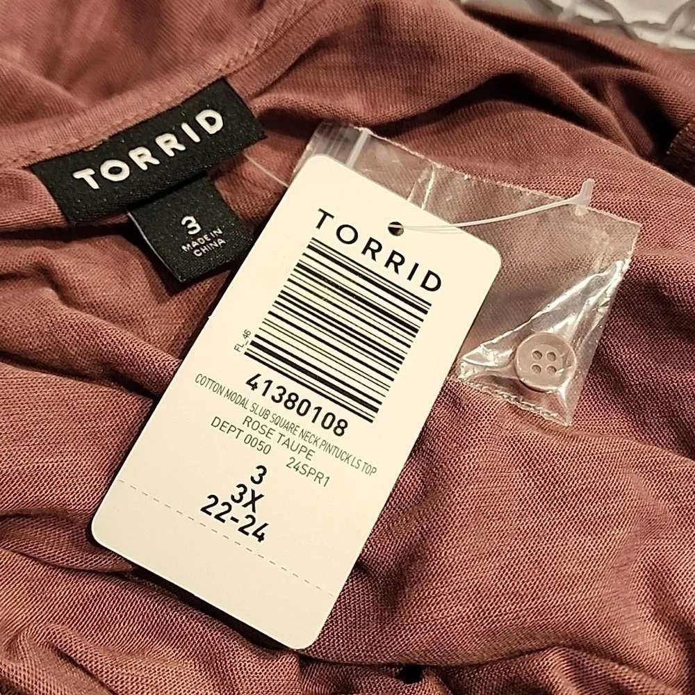 Torrid - Cotton Modal Slub Square Neck Pintuck Top in Rose Taupe - Picture 9 of 14